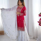 Designer Chinnon Embroidered Sharara Suit Set with Dupatta