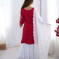 Designer Chinnon Embroidered Sharara Suit Set with Dupatta