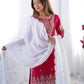 Designer Chinnon Embroidered Sharara Suit Set with Dupatta