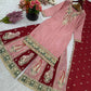 Designer Chinnon Silk Embroidered Sharara Set