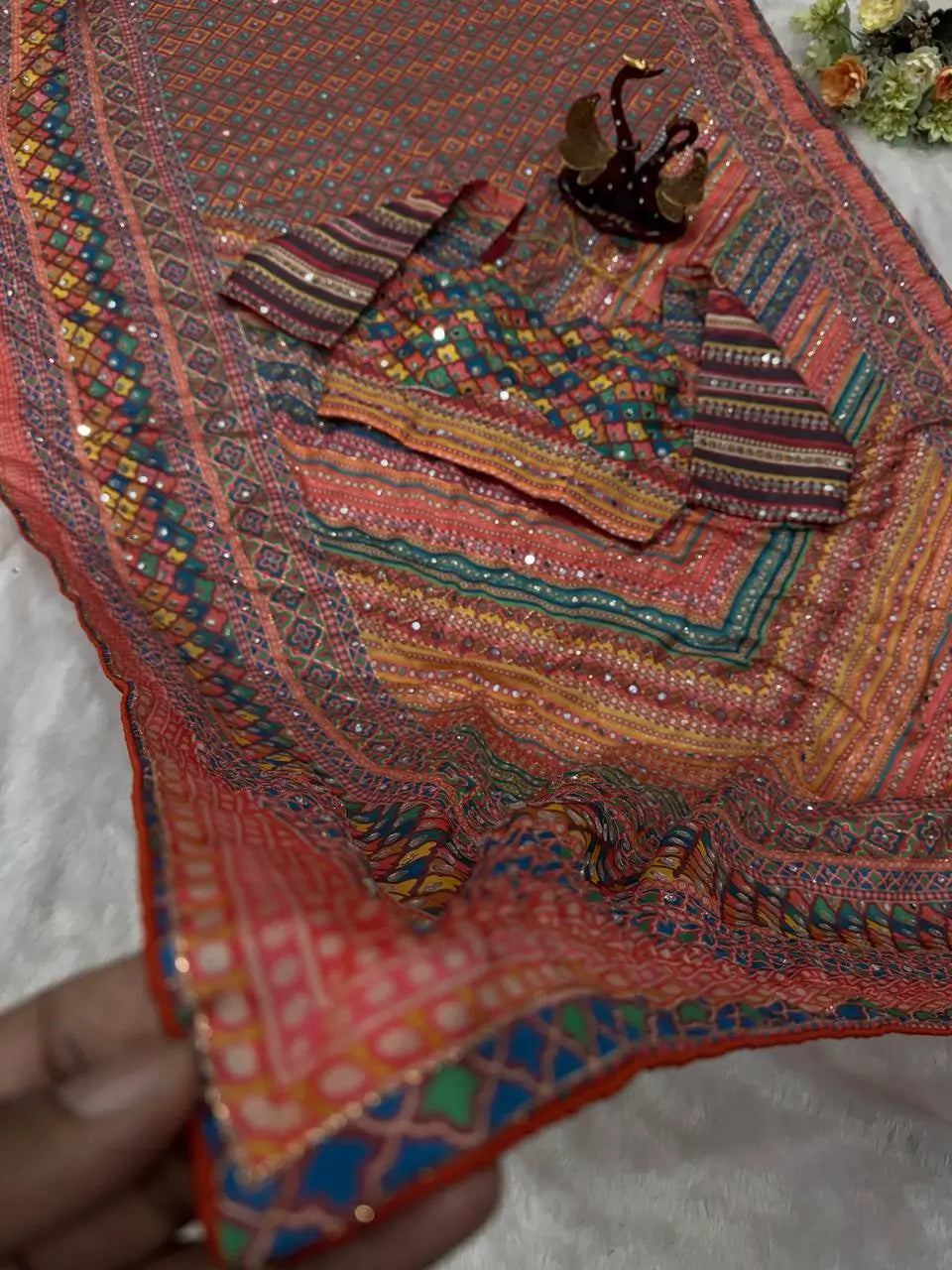 Designer Chinnon Silk Saree with Mirror Work for Festive and Wedding Wear