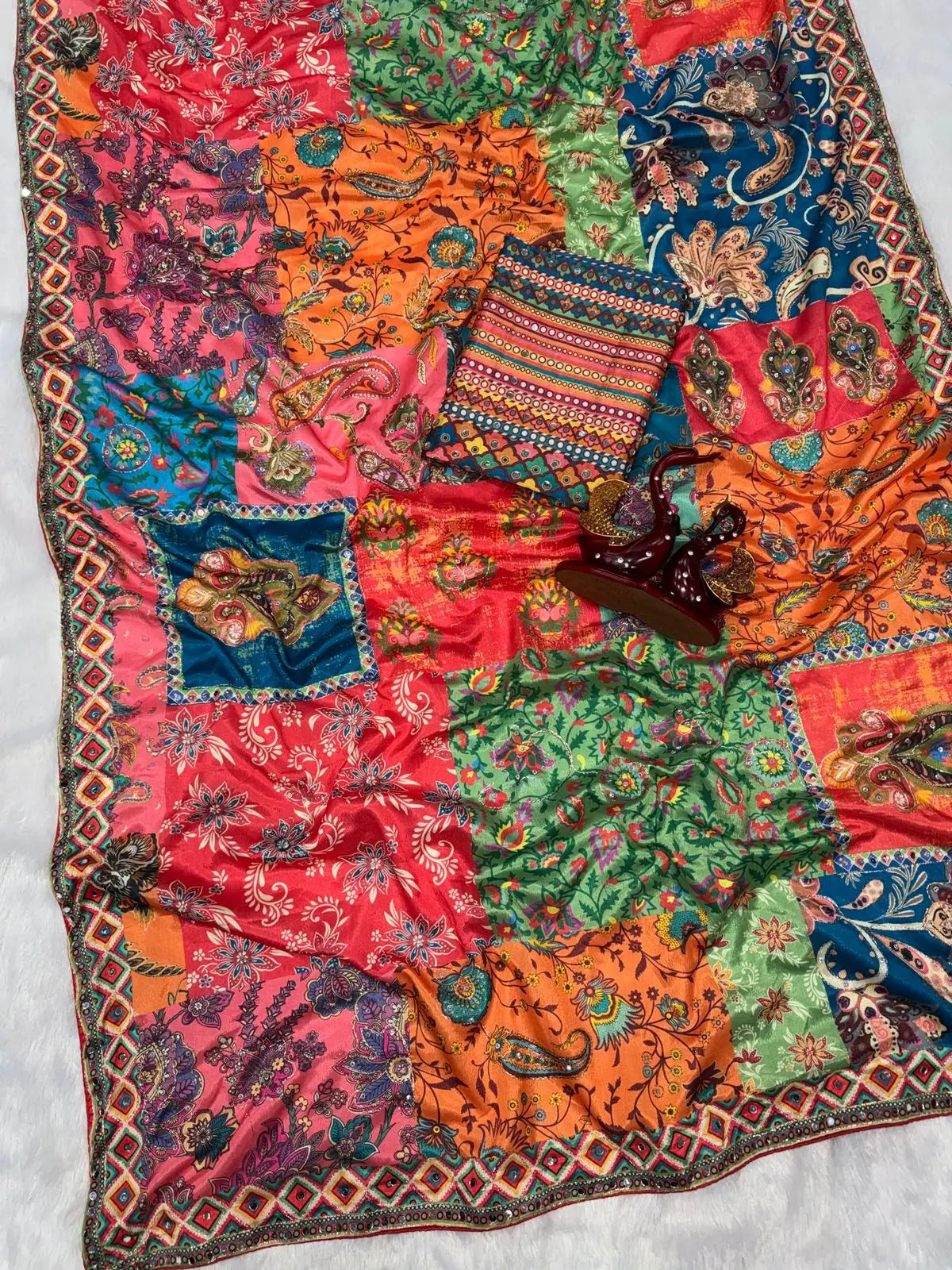Designer Chinnon Silk Saree with Mirror Work for Festive and Wedding Wear