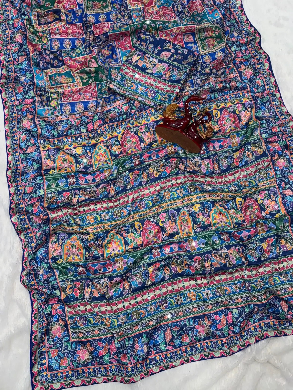 Designer Chinnon Silk Saree with Mirror Work for Festive and Wedding Wear