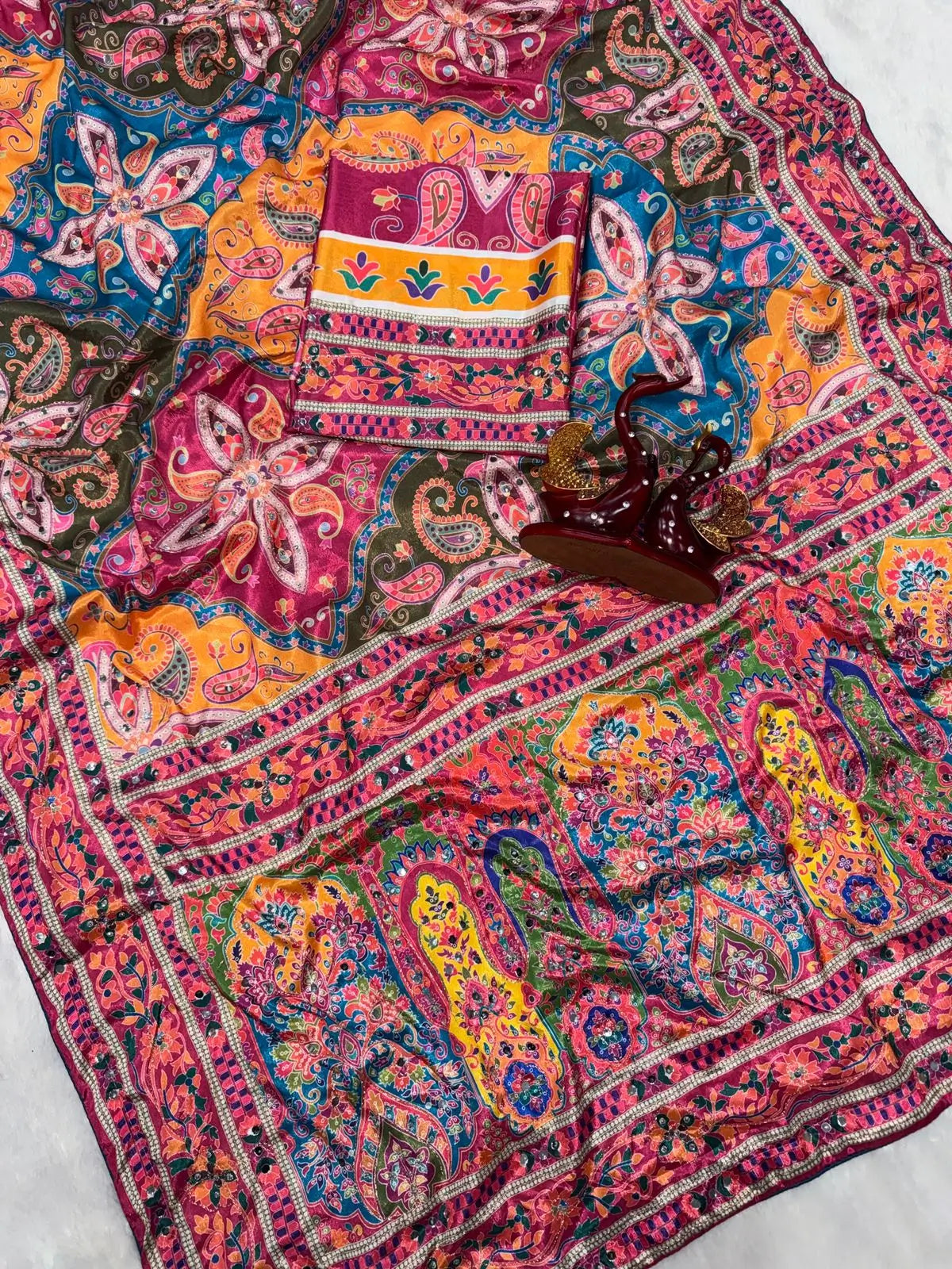 Designer Chinnon Silk Saree with Mirror Work for Festive and Wedding Wear