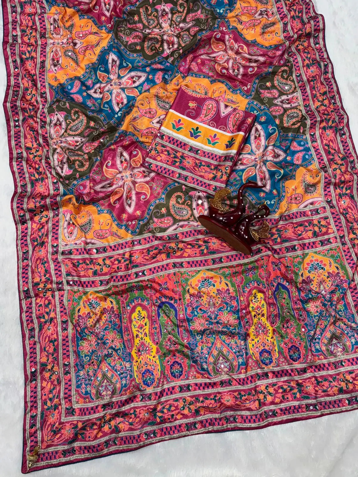 Designer Chinnon Silk Saree with Mirror Work for Festive and Wedding Wear
