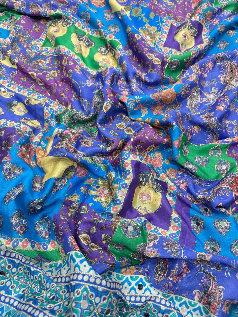 Designer Chinnon Silk Saree with Mirror Work for Festive and Wedding Wear