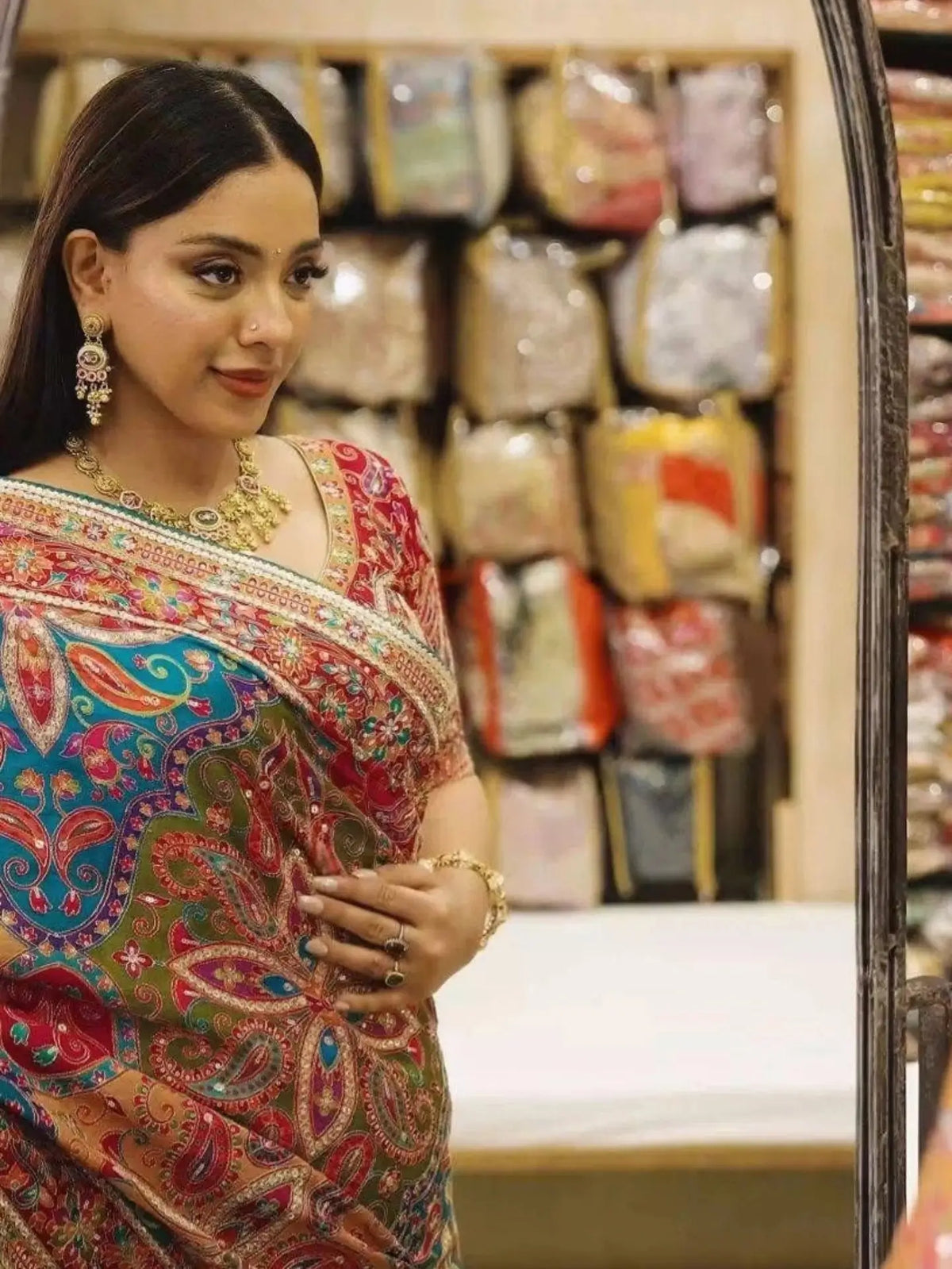 Designer Chinnon Silk Saree with Mirror Work for Festive and Wedding Wear