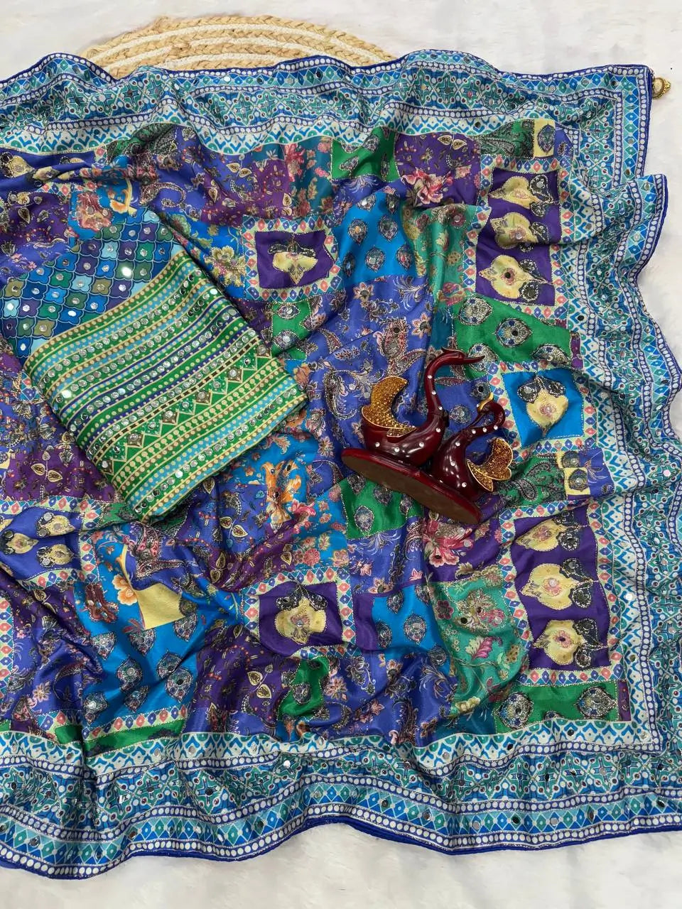 Designer Chinnon Silk Saree with Mirror Work for Festive and Wedding Wear