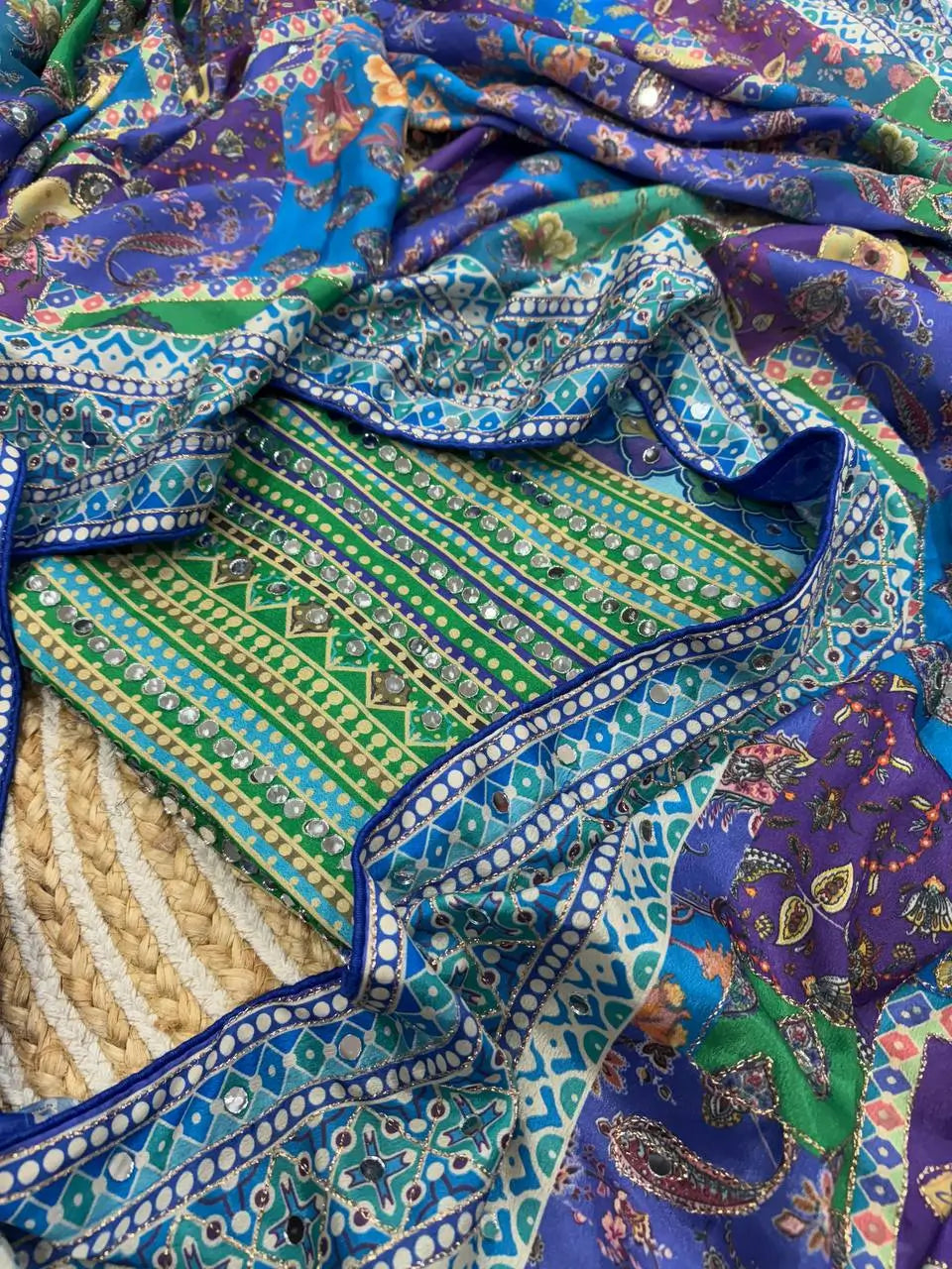 Designer Chinnon Silk Saree with Mirror Work for Festive and Wedding Wear