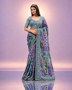 Designer Chinnon Silk Saree with Mirror Work for Festive and Wedding Wear