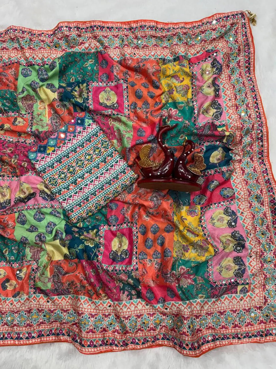 Designer Chinnon Silk Saree with Mirror Work for Festive and Wedding Wear