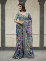 Designer Chinnon Silk Saree with Mirror Work for Festive and Wedding Wear