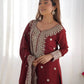 Designer Chinnon Silk Sharara Suit with Embroidery and Dupatta