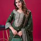 Designer Chinnon Silk Sharara Suit with Embroidery and Dupatta