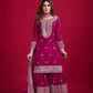 Designer Chinnon Silk Sharara Suit with Embroidery and Dupatta