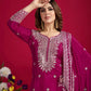 Designer Chinnon Silk Sharara Suit with Embroidery and Dupatta