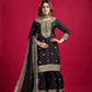 Designer Chinnon Silk Sharara Suit with Embroidery and Dupatta