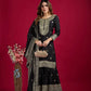 Designer Chinnon Silk Sharara Suit with Embroidery and Dupatta