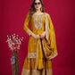 Designer Chinnon Silk Sharara Suit with Embroidery and Dupatta
