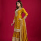 Designer Chinnon Silk Sharara Suit with Embroidery and Dupatta