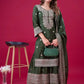Designer Chinnon Silk Sharara Suit with Embroidery and Dupatta
