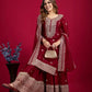 Designer Chinnon Silk Sharara Suit with Embroidery and Dupatta