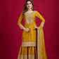 Designer Chinnon Silk Sharara Suit with Embroidery and Dupatta