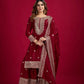 Designer Chinnon Silk Sharara Suit with Embroidery and Dupatta