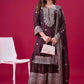 Designer Chinnon Silk Sharara Suit with Embroidery and Dupatta