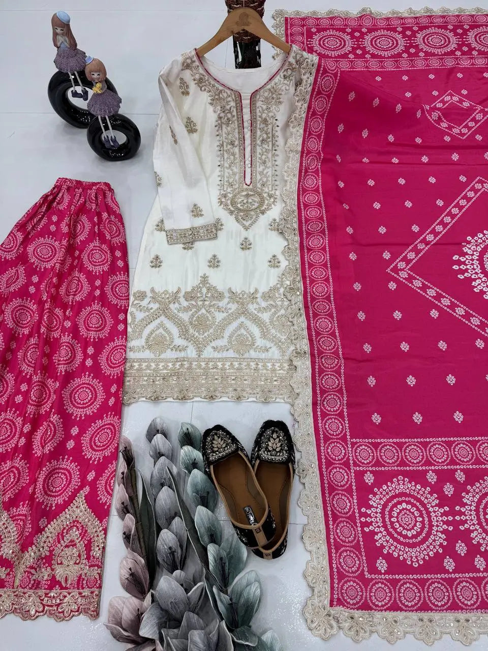 Designer Chinon Sharara Suit with Digital Print & Mirror Work