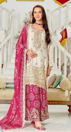 Designer Chinon Sharara Suit with Digital Print & Mirror Work