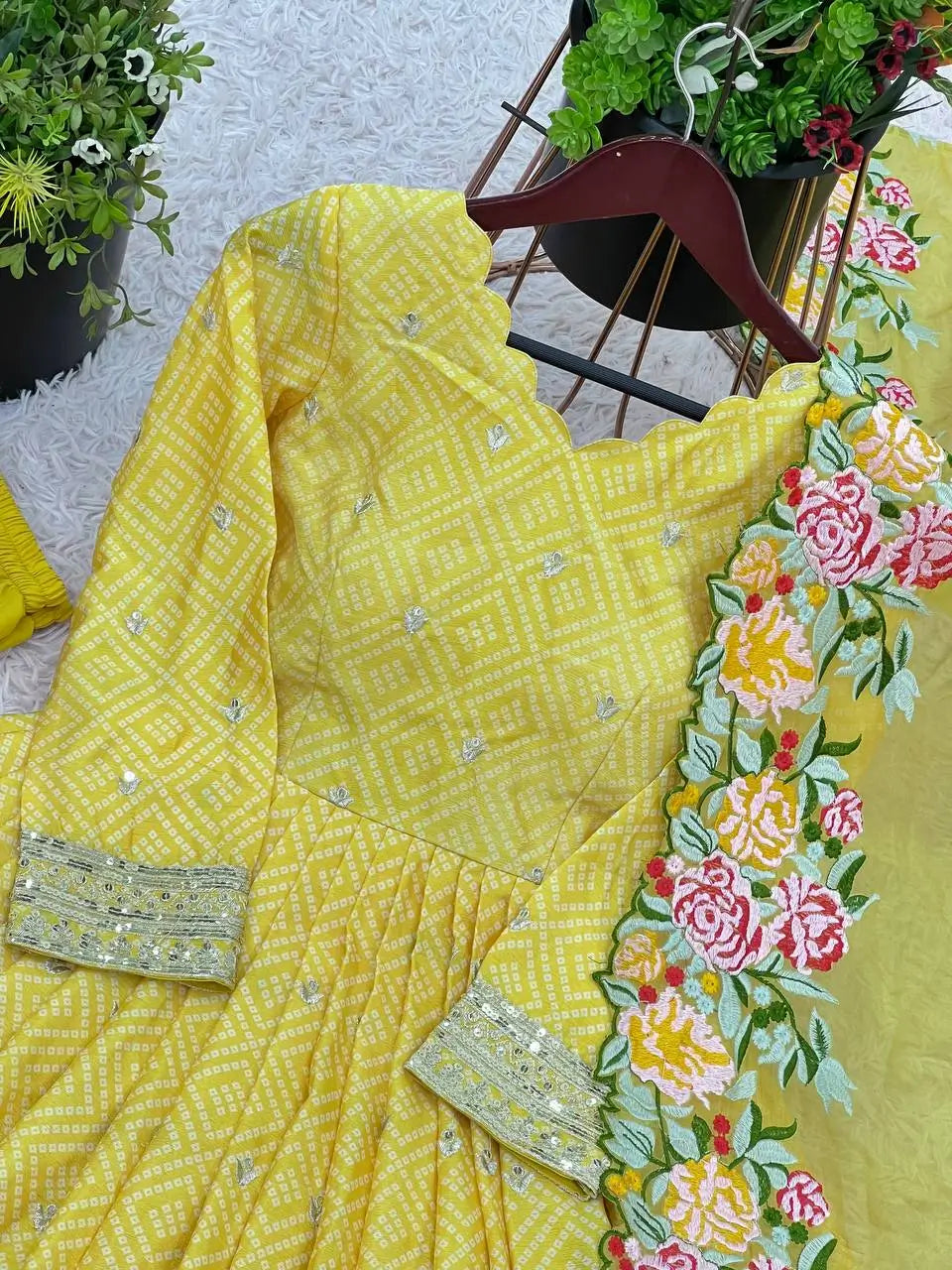 Designer Chinon Silk Embroidered Gown Set