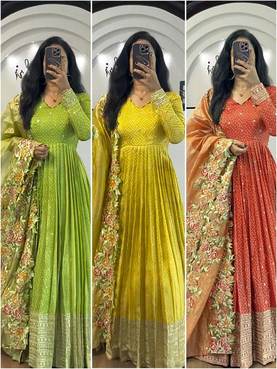 Designer Chinon Silk Embroidered Gown Set