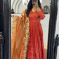 Designer Chinon Silk Embroidered Gown Set