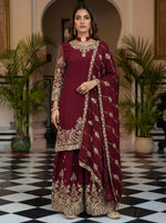Designer Chinon Silk Embroidered Sharara Set