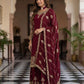 Designer Chinon Silk Embroidered Sharara Set