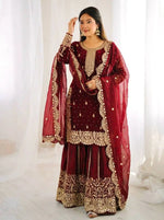 Designer Chinon Silk Embroidered Sharara Set