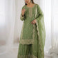Designer Chinon Silk Embroidered Sharara Set