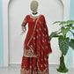 Designer Chinon Silk Embroidered Sharara Set