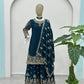 Designer Chinon Silk Embroidered Sharara Set
