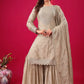 Designer Chinon Silk Embroidered Sharara Set