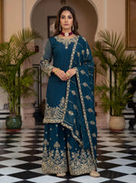 Designer Chinon Silk Embroidered Sharara Set
