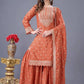 Designer Chinon Silk Embroidered Sharara Set