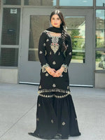 Designer Chinon Silk Embroidered Sharara Set