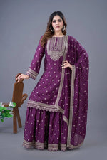 Designer Chinon Silk Embroidered Sharara Set