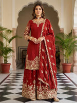 Designer Chinon Silk Embroidered Sharara Set