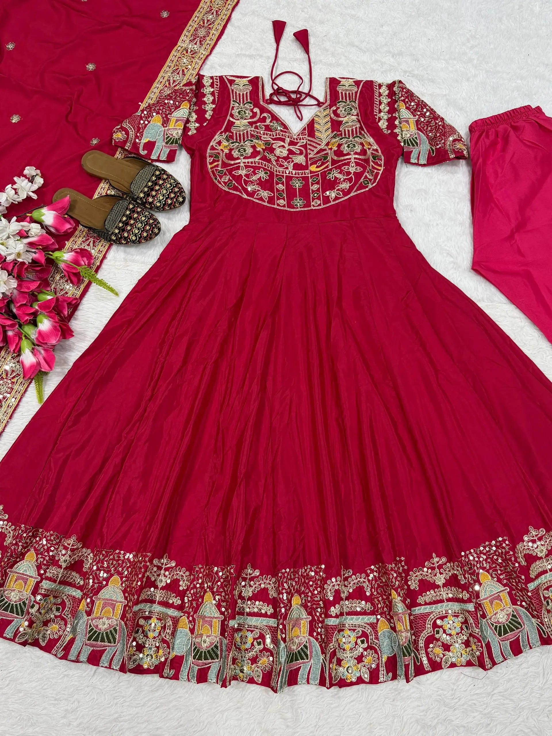 Designer Crepe Silk Anarkali Suit Set for Wedding and Festive Wear