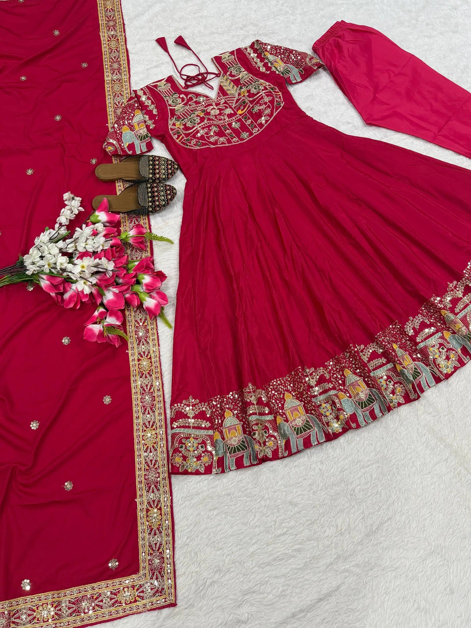 Designer Crepe Silk Anarkali Suit Set for Wedding and Festive Wear