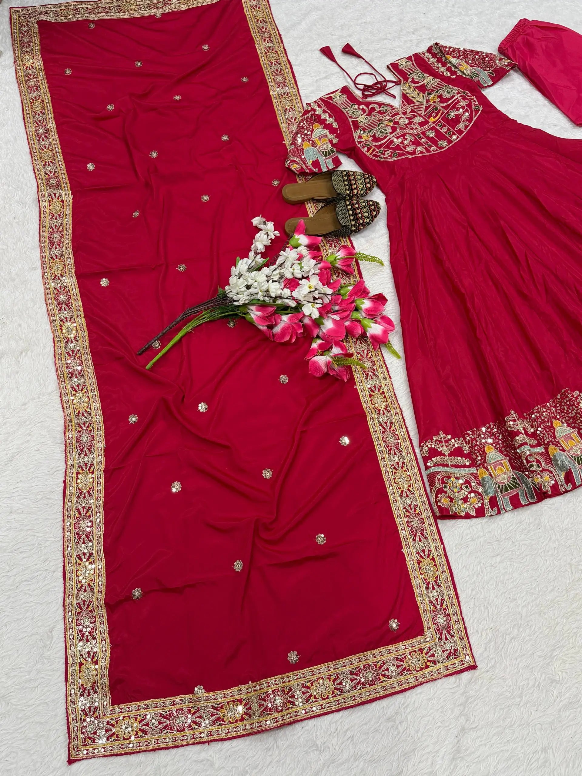 Designer Crepe Silk Anarkali Suit Set for Wedding and Festive Wear