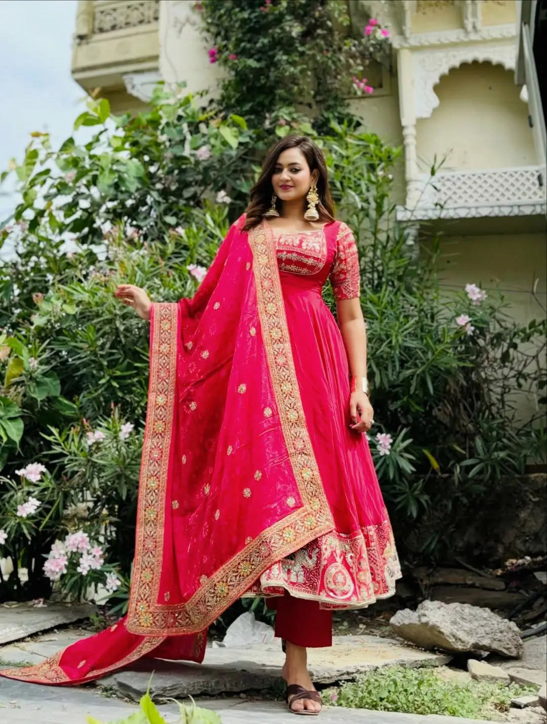 Designer Crepe Silk Anarkali Suit Set for Wedding and Festive Wear